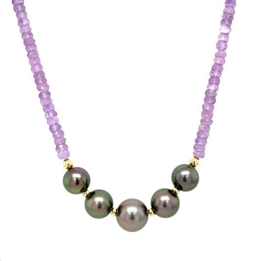 Amethyst Gemstone and Tahitian Pearl Statement Necklace - Kahakai Collections