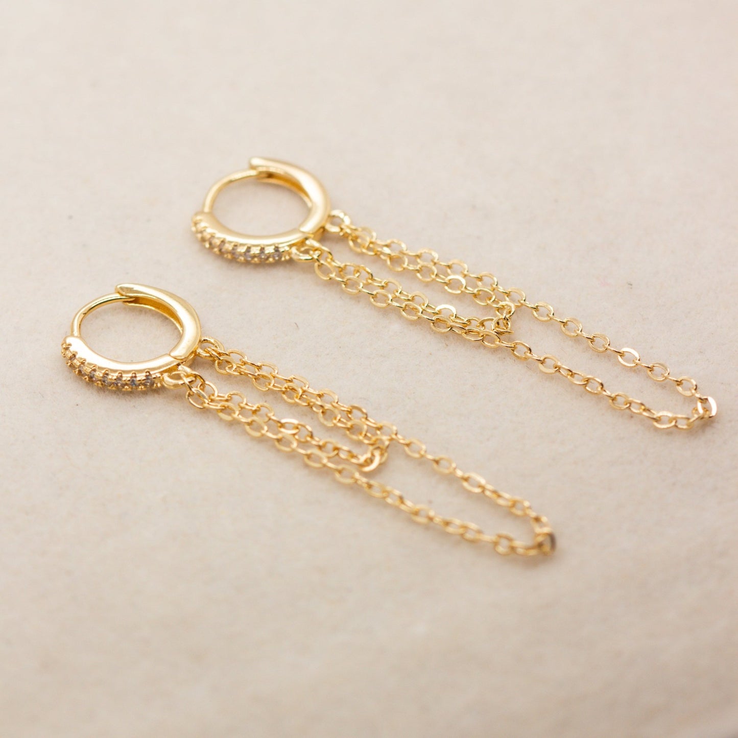 CZ Hoop With Dangling Chains Earrings - Kahakai Collections