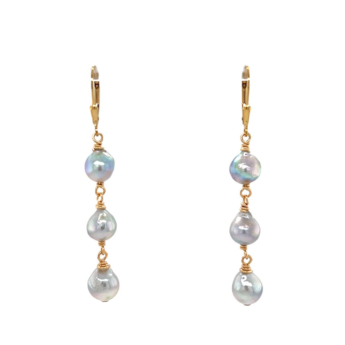 Triple Akoya Leverback Earrings - Kahakai Collections