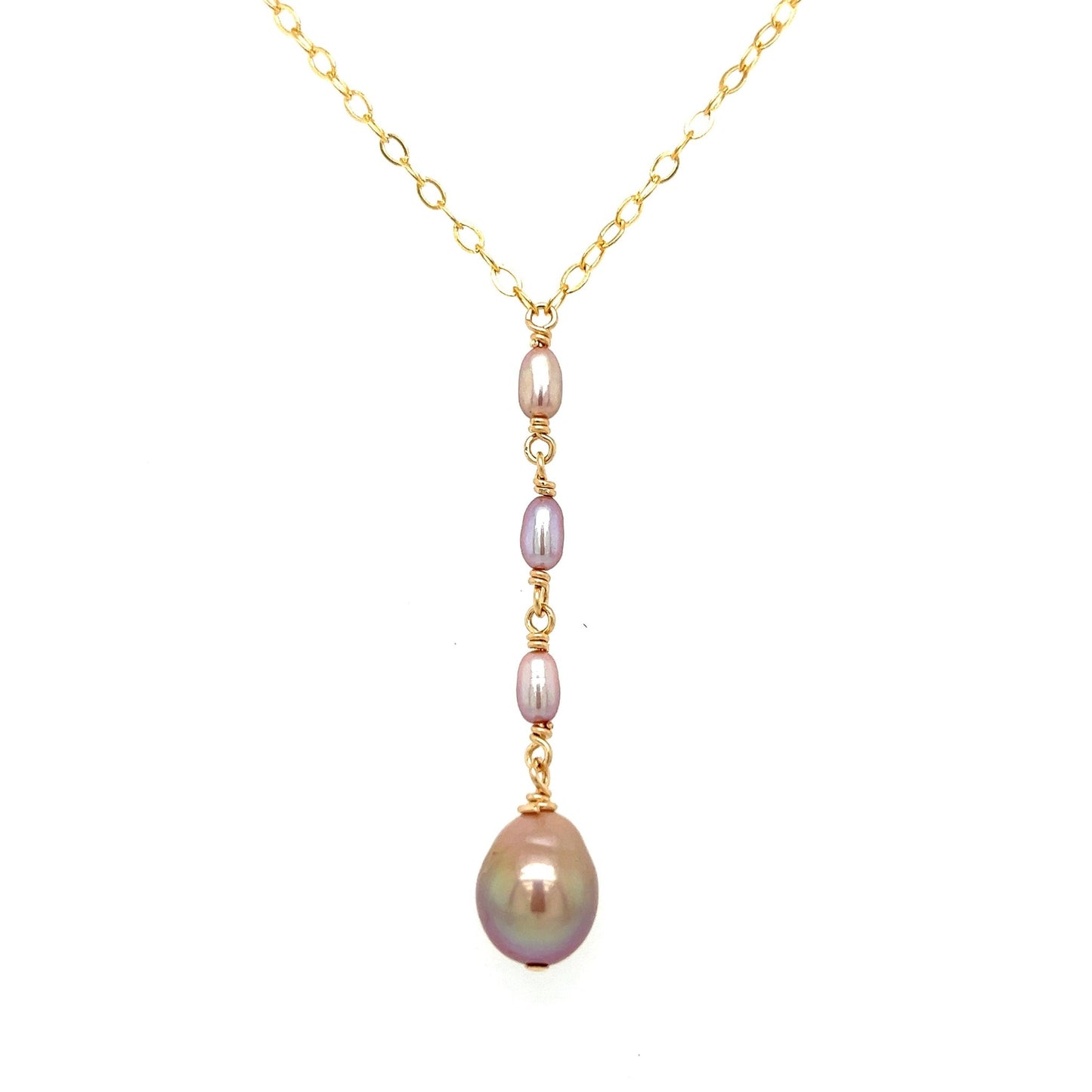 Pink Edison Pearl Drop and Keshi Necklace - Kahakai Collections